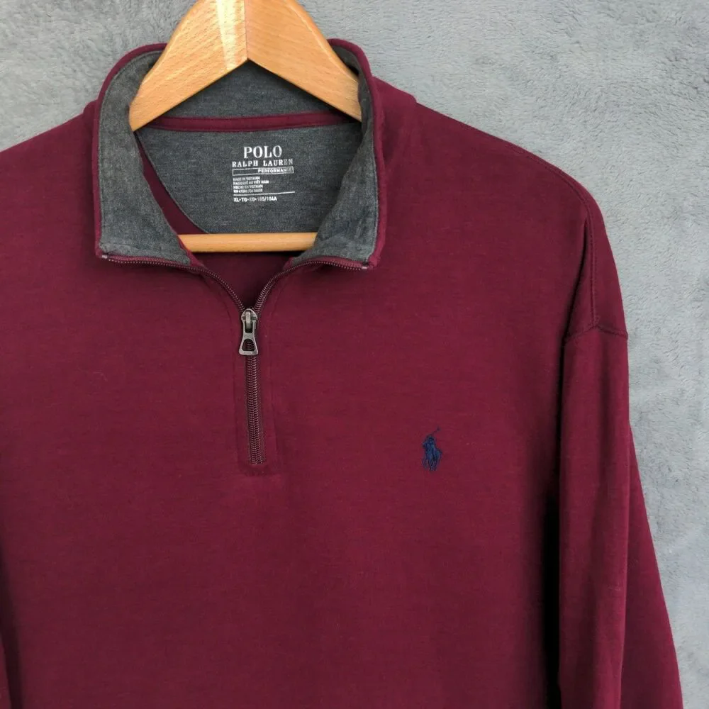 Polo Ralph Lauren Performance 1/4 Zip Pullover Mens XL Burgundy Long Sleeve Soft